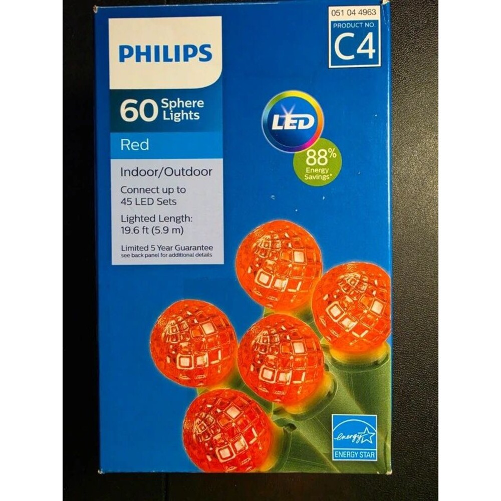 Philips 60 Red LED Sphere Christmas Lights 19.6 Ft Indoor Outdoor Open Box